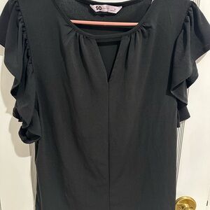 SO Women's Elegant Black Ruffle Blouse